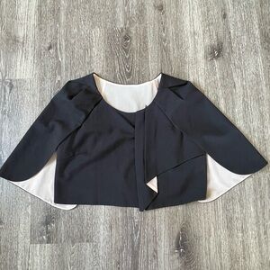 Black Cape Sleeve Blouse with Ivory Lining